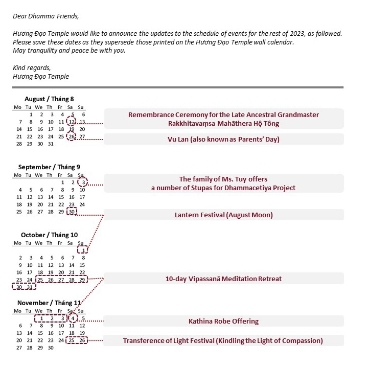 Updates to the schedule of events for the rest of 2023