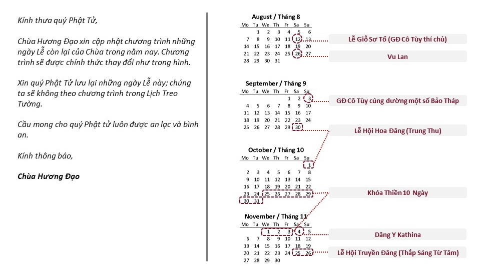 Cập Nhật Chương Trình Lễ đến hết năm 2023