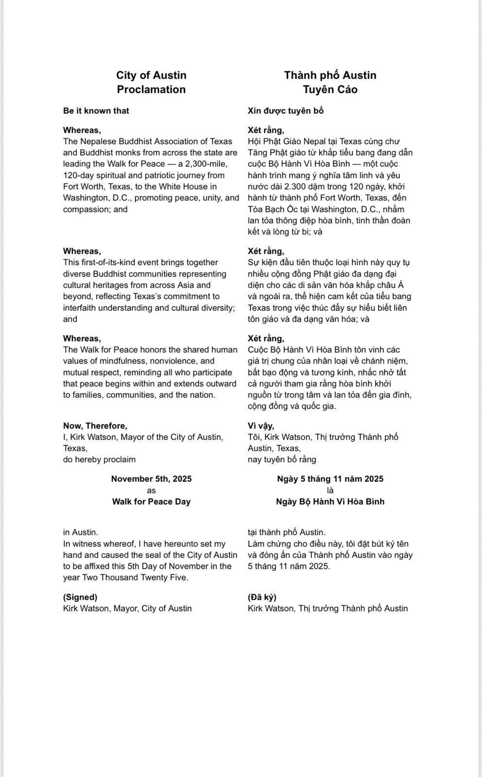 Proclamation WalkForPeace CityofAustin translate